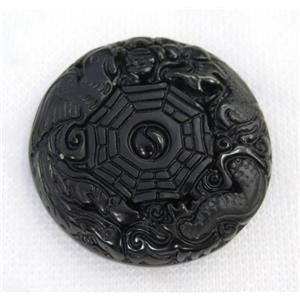 black Obsidian pendant, Chinese Yinyang, approx 46mm dia [GMPDA7470]