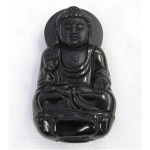 black Obsidian buddha pendant, approx 34-60mm [GMPDA7473]
