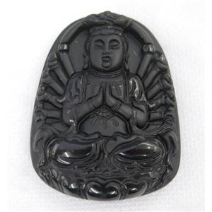 black Obsidian buddha pendant, approx 46-62mm [GMPDA7477]