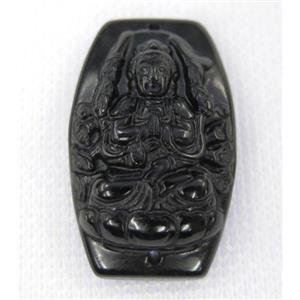 black Obsidian buddha connector, approx 22-35mm [GMPDA7482]