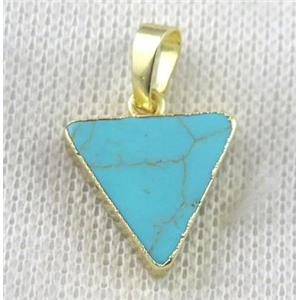 blue turquoise triangle pendant, gold plated, approx 16x16x16mm [GMPDA7509]