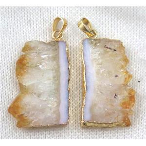 citrine druzy slice pendant, yellow, freeform, gold plated, approx 20-40mm [GMPDA7539]