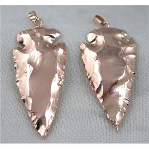 hammered Rock Agate arrowhead pendant, rose golden, approx 20-60mm [GMPDA7546]