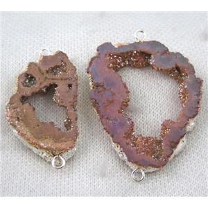 druzy agate connector, golden champagne, freeform slice, silver plated, approx 20-40mm [GMPDA7550]