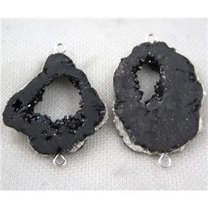 black druzy agate connector, freeform slice, silver plated, approx 20-40mm [GMPDA7551]