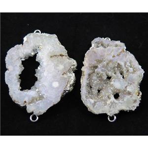 druzy agate connector, white AB-color, freeform slice, silver plated, approx 20-40mm [GMPDA7552]