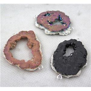 druzy agate connector, freeform slice, mix color, silver plated, approx 20-40mm [GMPDA7553]