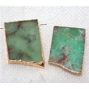 green Australian Chrysoprase pendant, rectangle, gold plated, approx 18-25mm [GMPDA7554]