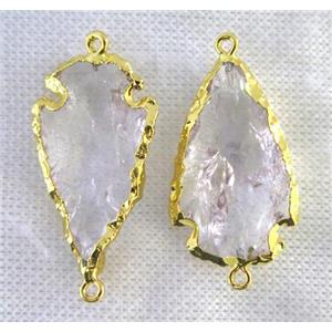hammered Clear Quartz arrowhead connector, gold plated, approx 15-30mm [GMPDA7557]