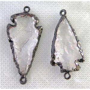 hammered Clear Quartz arrowhead connector, black plated, approx 15-30mm [GMPDA7558]