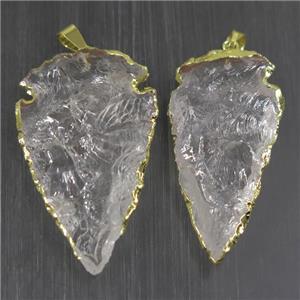 hammered Clear Quartz arrowhead pendant, gold plated, approx 20-50mm [GMPDA7559-L]