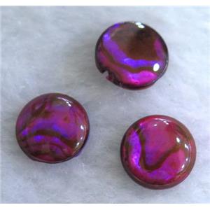 Paua Abalone shell bead without hole, flat round, red dye, approx 10mm dia [GMPDA7565]