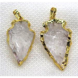 hammered Clear Quartz arrowhead pendant, gold plated, approx 15-25mm [GMPDA7571]