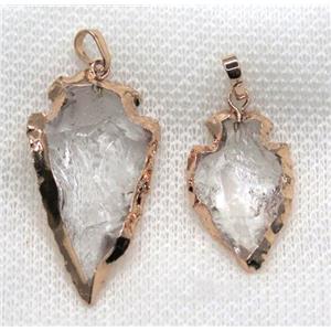hammered Clear Quartz arrowhead pendant, rose gold, approx 15-25mm [GMPDA7572]