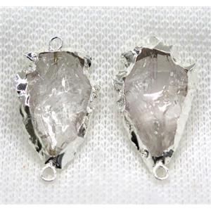 hammered Clear Quartz arrowhead connector, silver plated, approx 15-25mm [GMPDA7574]