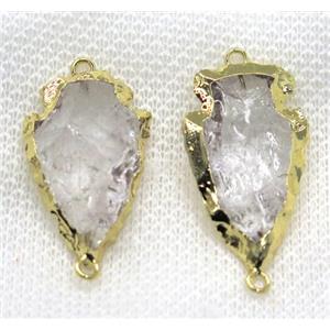 hammered Clear Quartz arrowhead connector, gold plated, approx 15-25mm [GMPDA7575]