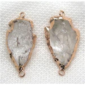 hammered Clear Quartz arrowhead connector, rose gold plated, approx 15-25mm [GMPDA7576]
