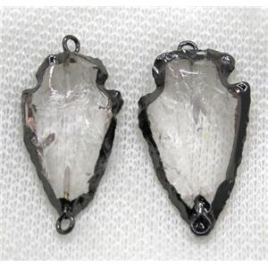 hammered Clear Quartz arrowhead connector, black plated, approx 15-25mm [GMPDA7577]