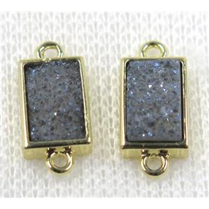 gray-blue Druzy Quartz connector, rectangle, gold plated, approx 6-12mm [GMPDA7578]