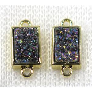 rainbow Quartz Druzy connector, rectangle, gold plated, approx 6-12mm [GMPDA7580]