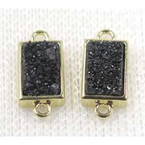 black Quartz Druzy connector, rectangle, gold plated, approx 6-12mm [GMPDA7582]