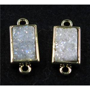 white AB-color Quartz Druzy connector, rectangle, gold plated, approx 6-12mm [GMPDA7583]