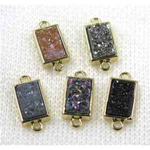 Quartz Druzy connector, mix color, rectangle, gold plated, approx 6-12mm [GMPDA7584]
