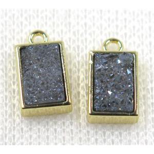 gray-blue Druzy Quartz pendant, rectangle, gold plated, approx 6-12mm [GMPDA7585]