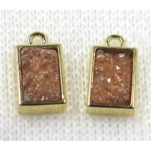 gold champagne Druzy Quartz pendant, rectangle, gold plated, approx 6-12mm [GMPDA7586]