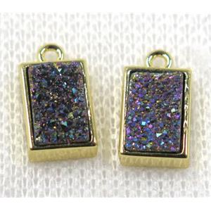 rainbow Druzy Quartz pendant, rectangle, gold plated, approx 6-12mm [GMPDA7587]