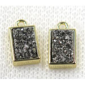 silver Druzy Quartz pendant, rectangle, gold plated, approx 6-12mm [GMPDA7588]