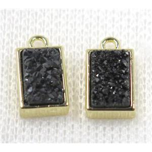 black Druzy Quartz pendant, rectangle, gold plated, approx 6-12mm [GMPDA7589]