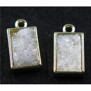 white AB-color Quartz Druzy pendant, rectangle, gold plated, approx 6-12mm [GMPDA7590]