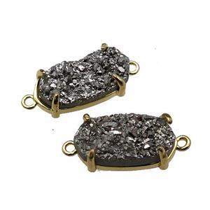 Quartz Druzy connector, oval, platinum, approx 6-13mm [GMPDA7592]