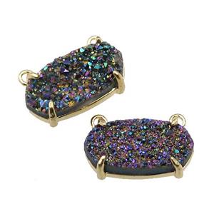 rainbow Druzy Quartz pendant with 2loops, oval, approx 6-13mm [GMPDA7597]