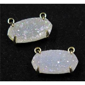 white AB-color Quartz Druzy pendant with 2loops, oval, approx 6-13mm [GMPDA7598]