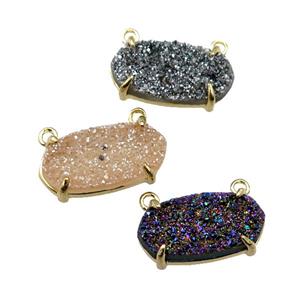 Quartz Druzy pendant with 2loops, mix color, oval, approx 6-13mm [GMPDA7599]