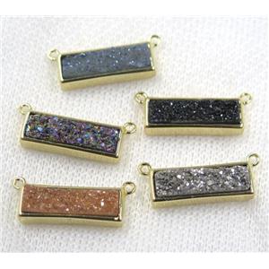 Quartz Druzy pendant with 2loops, mix color, rectangle, approx 6-20mm [GMPDA7606]