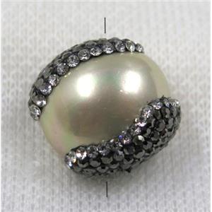 lt.golden shell pearl bead paved rhinestone, flat round, approx 15-20mm [GMPDA7612]