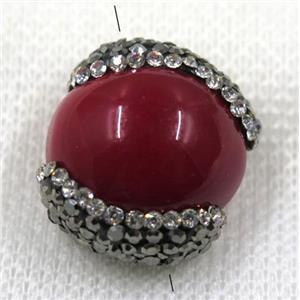 red pearl shell bead paved rhinestone, flat round, approx 15-20mm [GMPDA7614]