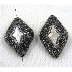 white pearl bead paved black rhinestone, rhombic, approx 25-35mm [GMPDA7623]