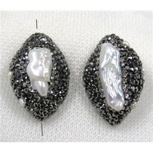white pearl bead paved black rhinestone, rhombic, approx 22-30mm [GMPDA7624]