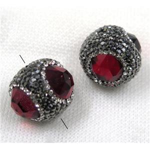 red crystal glass beads pave black rhinestone, round, approx 25mm dia [GMPDA7626]