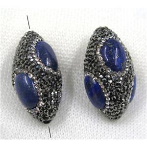 blue Lapis Lazuli beads pave black rhinestone, rice, approx 20-35mm [GMPDA7627]