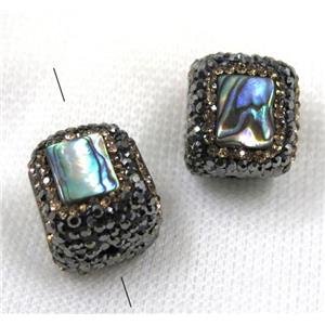 Paua Abalone Shell beads pave rhinestone, cube, approx 15x15x15mm [GMPDA7629]