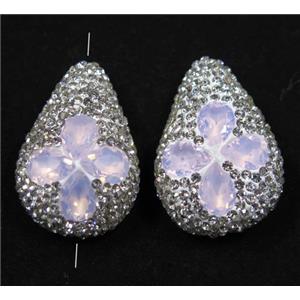 pink crystal glass beads pave rhinestone, teardrop, approx 20-30mm [GMPDA7630]