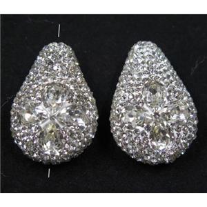 crystal glass beads pave rhinestone, teardrop, approx 20-30mm [GMPDA7632]