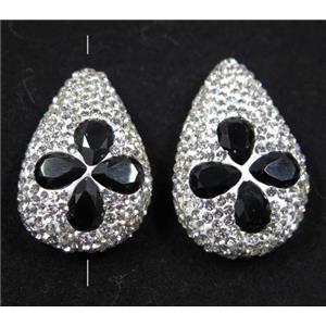 black crystal glass beads pave white rhinestone, teardrop, approx 20-30mm [GMPDA7633]