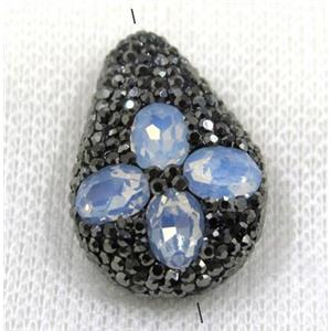 white opalite crystal glass beads pave rhinestone, teardrop, approx 20-30mm [GMPDA7634]