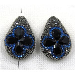 black crystal glass beads pave rhinestone, teardrop, approx 20-30mm [GMPDA7635]